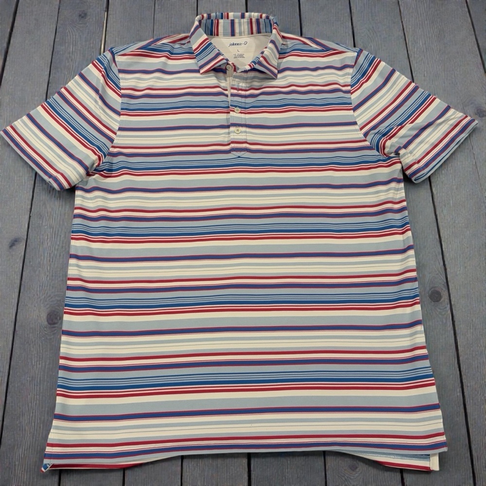 Johnnie-O Striped Performance Polo Blue White L Stretch EUC